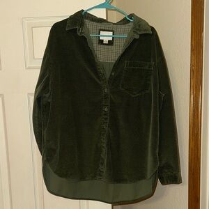 American Eagle Olive Green Plaid Corduroy-Trim Shirt Jacket